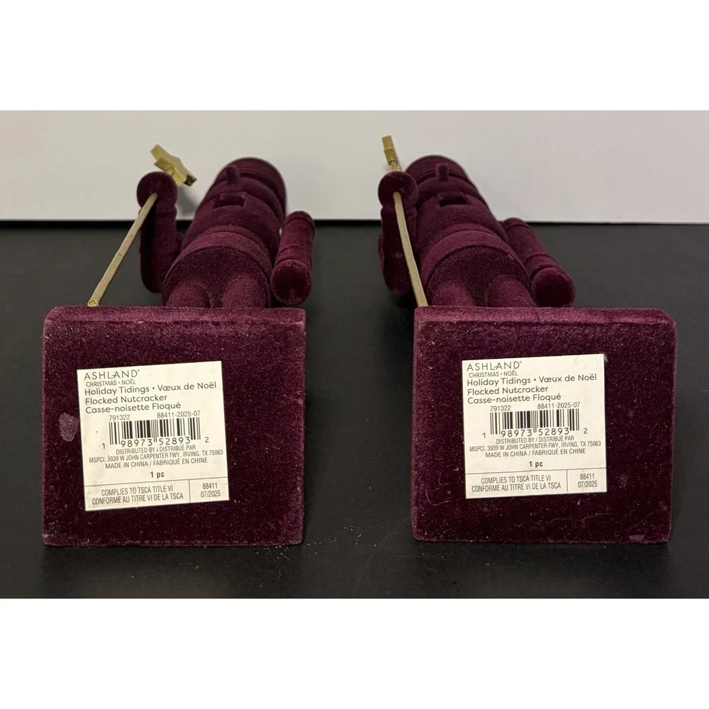 Flocked Nutcrackers Velvet Set Of 2 Festive Christmas Decor ASHLAND Deep Purple